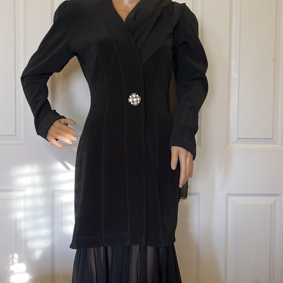 Tadashi NWOTblack cocktail/occasion knee length jacket sheer skirt szS - Picture 13 of 15